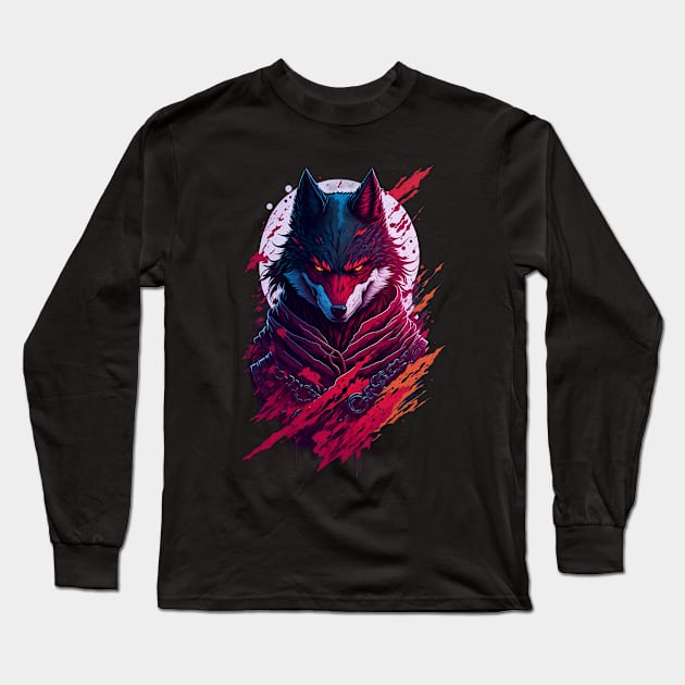 Evil Ninja Wolf Long Sleeve T-Shirt by Safdesignx